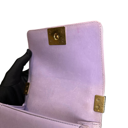 Used CHANEL Braided Lambskin Boy Chain Shoulder Bag Lilac Gold