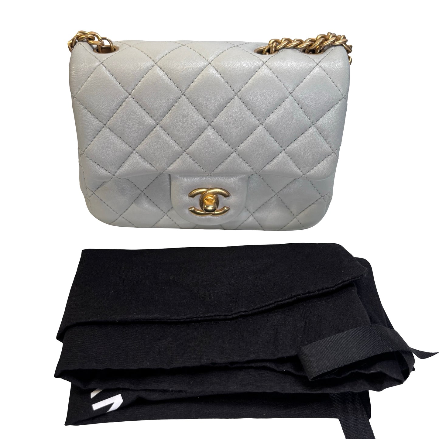 Used CHANEL Quilted Lambskin 23S Mini Square Bag Chain shoulder bag Blue Clair GHW