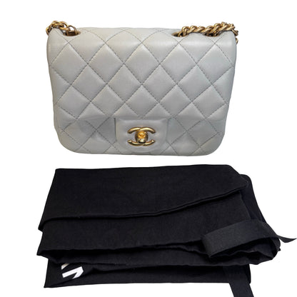 Used CHANEL Quilted Lambskin 23S Mini Square Bag Chain shoulder bag Blue Clair GHW
