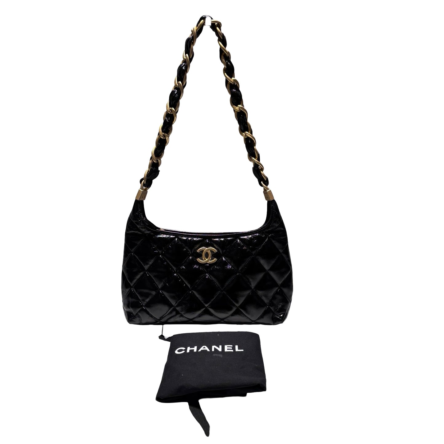 Used CHANEL Shiny Lambskin 24A Hobo Shoulder Bag