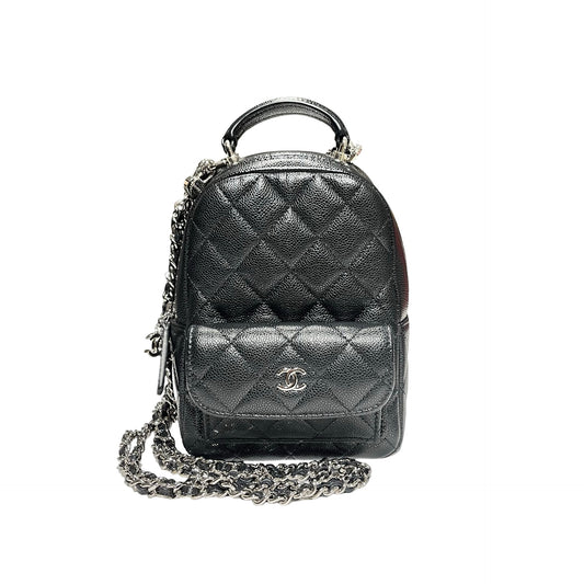 Used CHANEL Caviar Leather Mini Backpack Rucksack