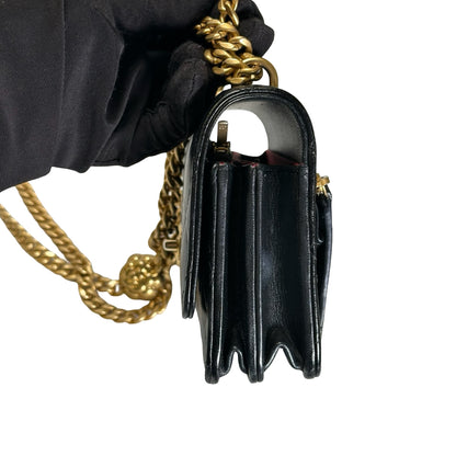 Used CHANEL Quilted Lambskin Mini Flap Bag Mini Flag Bag with Gold Ball Black Gold