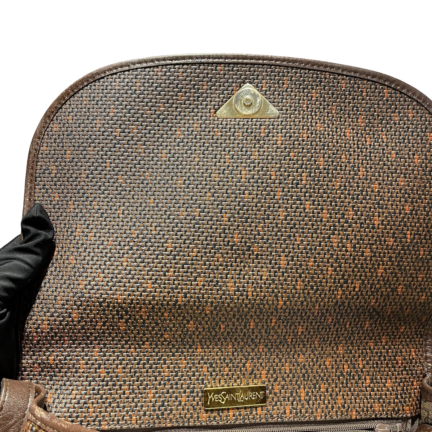 Used SAINT LAURENT Canvas Vintage Crescent Shoulder Cross Body Bag Brown GHW