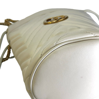 Used GUCCI Matelassé chevron leather GG Marmont Matelassé Mini Bag Crossbody Bag White Antique gold-toned hardware
