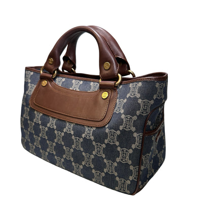 Used CELINE Canvas Vintage Handbag Blue Brown