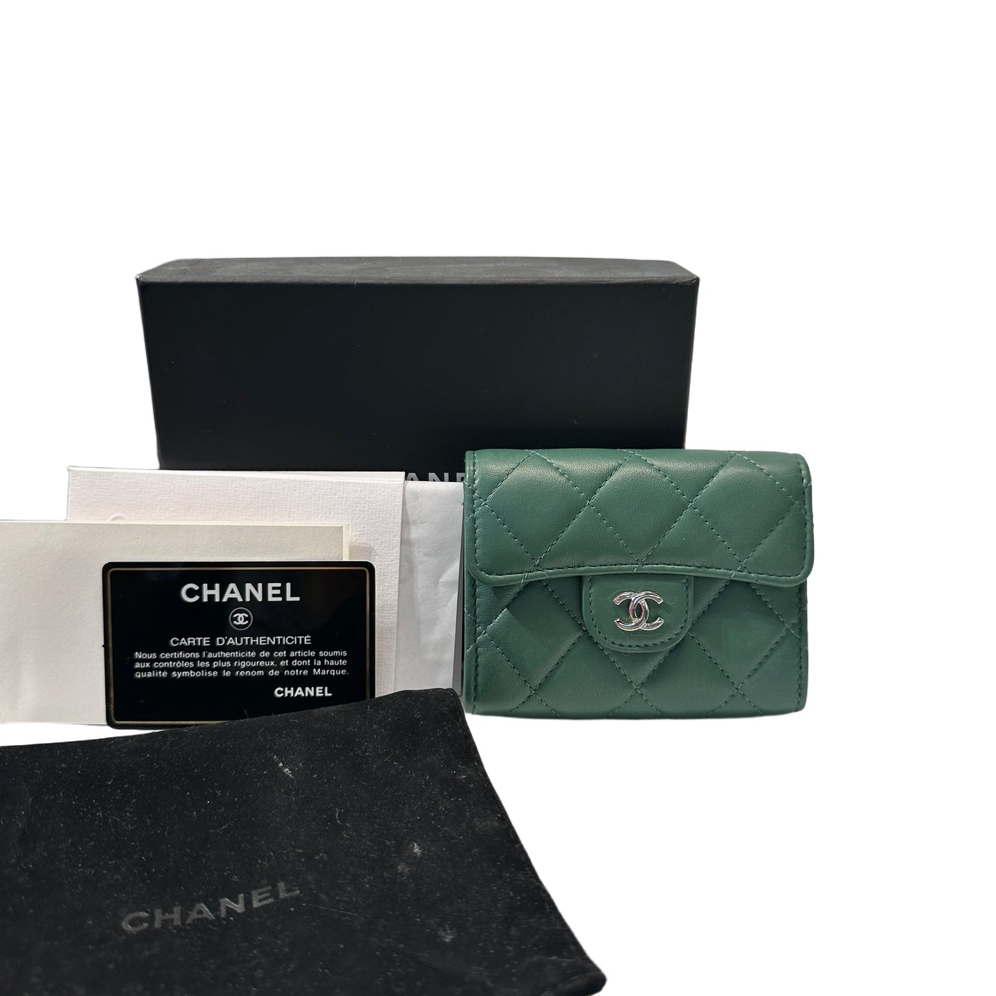 Used Chanel Flap Wallet Small Wallet Green PHW