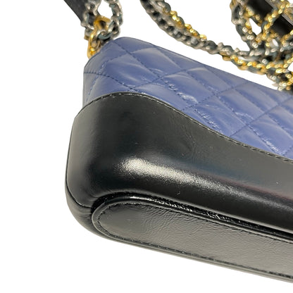 Used Chanel Calfskin Leather Gabrielle small Cross Body Bag Navy GHW Black