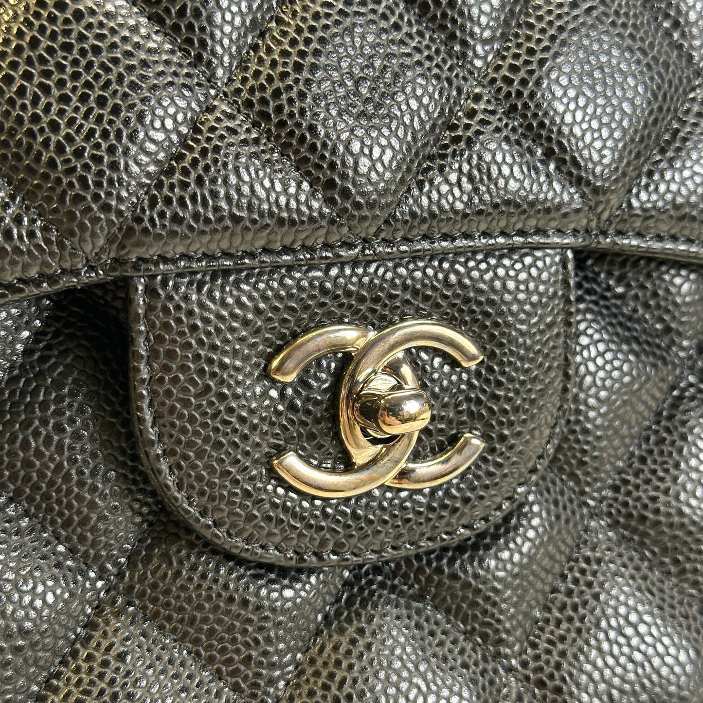 Used CHANEL Quilted Caviar leather Jumbo Single Flap Bag Shoulder Bag Black Silver hardware