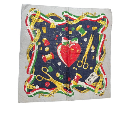 Used MOSCHINO Cotton Tailoring Square Scarf White Navy Yellow Scarf