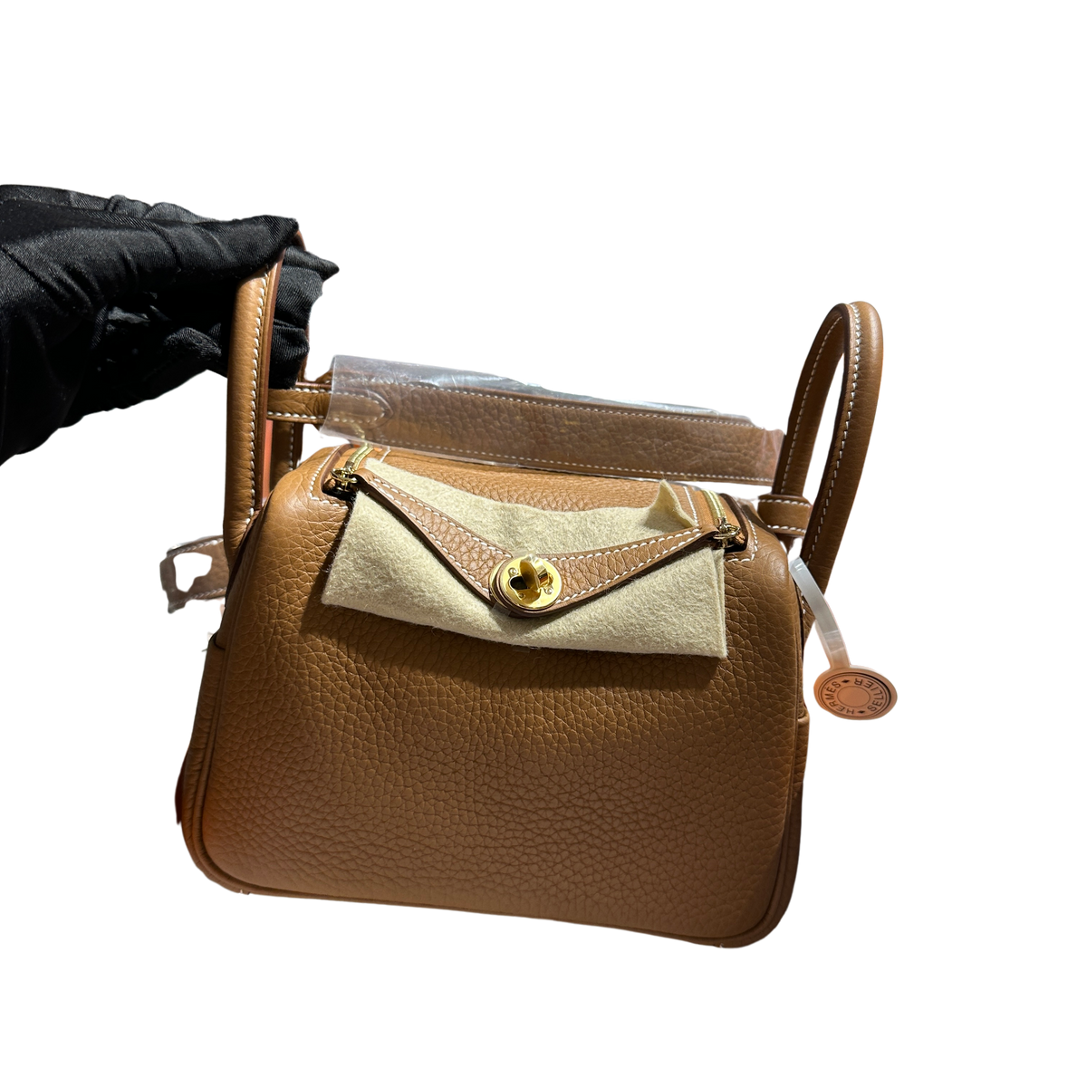 Brand New HERMES Clemence Lindy Handbag Gold
