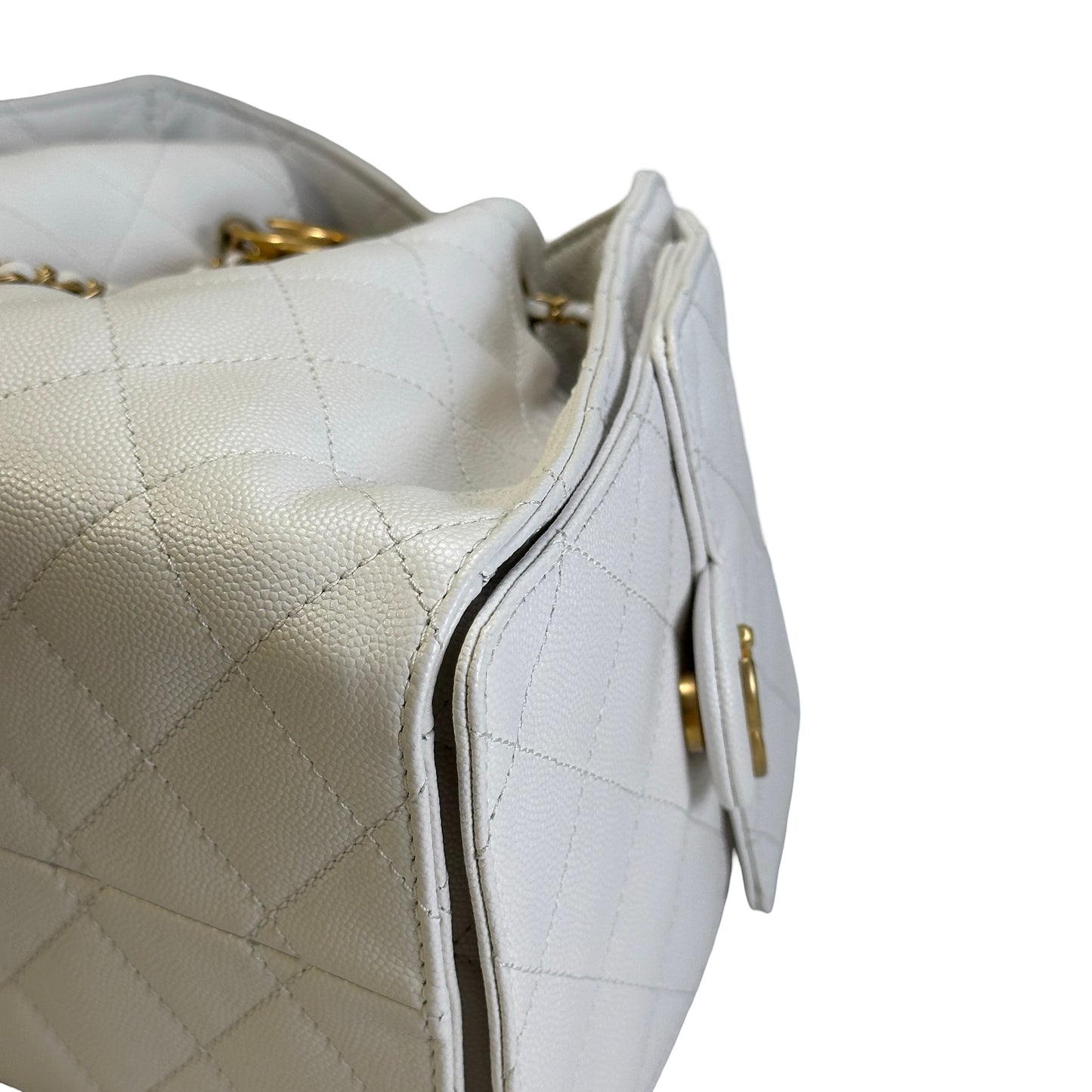 Used CHANEL Caviar Quilted 25 Small Handbag White Gold