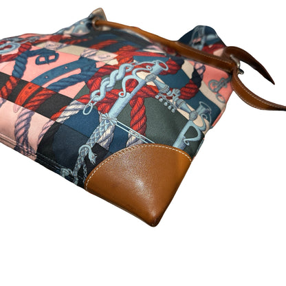 Used HERMES Della Cavalleria Silky City Tote Bag Pink Blue Red Black Brown
