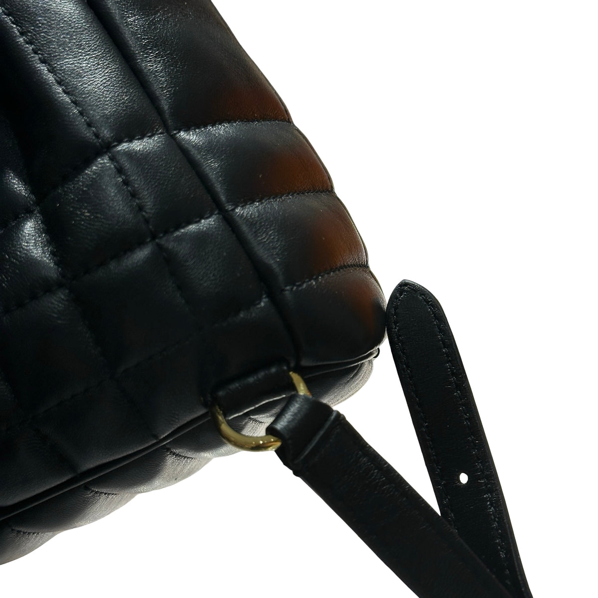Used BURBERRY Quilted Leather Lola Bucket Bag Black Gold