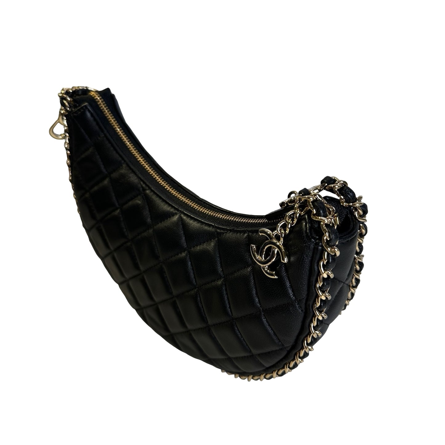 Used CHANEL Quilted Leather Quilted Hobo Hobo Bag Black Gold