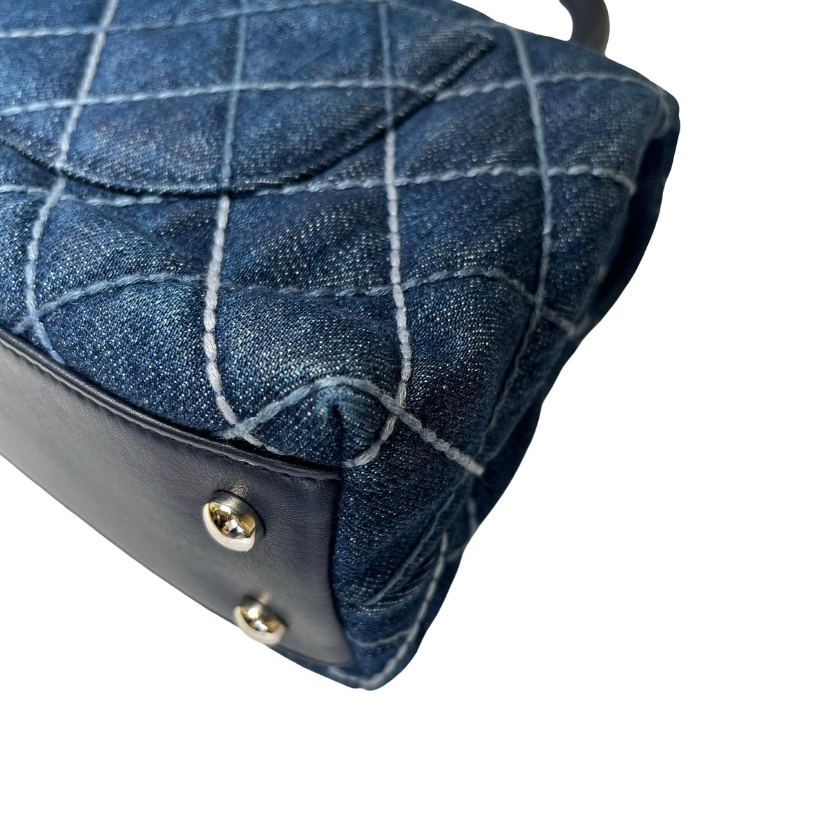 Used CHANEL Quilted Denim Coco Handle Small Handbag Denim Navy