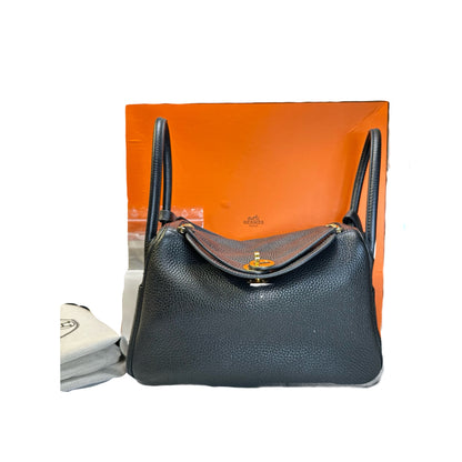 Used HERMES TC Lindy 26 Handbag Black GHW