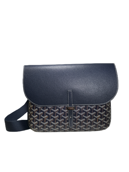 Used GOYARD Goyardine Canvas Leather Coursier Messenger Bag Navy Blue