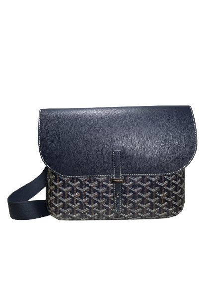 Used GOYARD Goyardine Canvas Leather Coursier Messenger Bag Navy Blue
