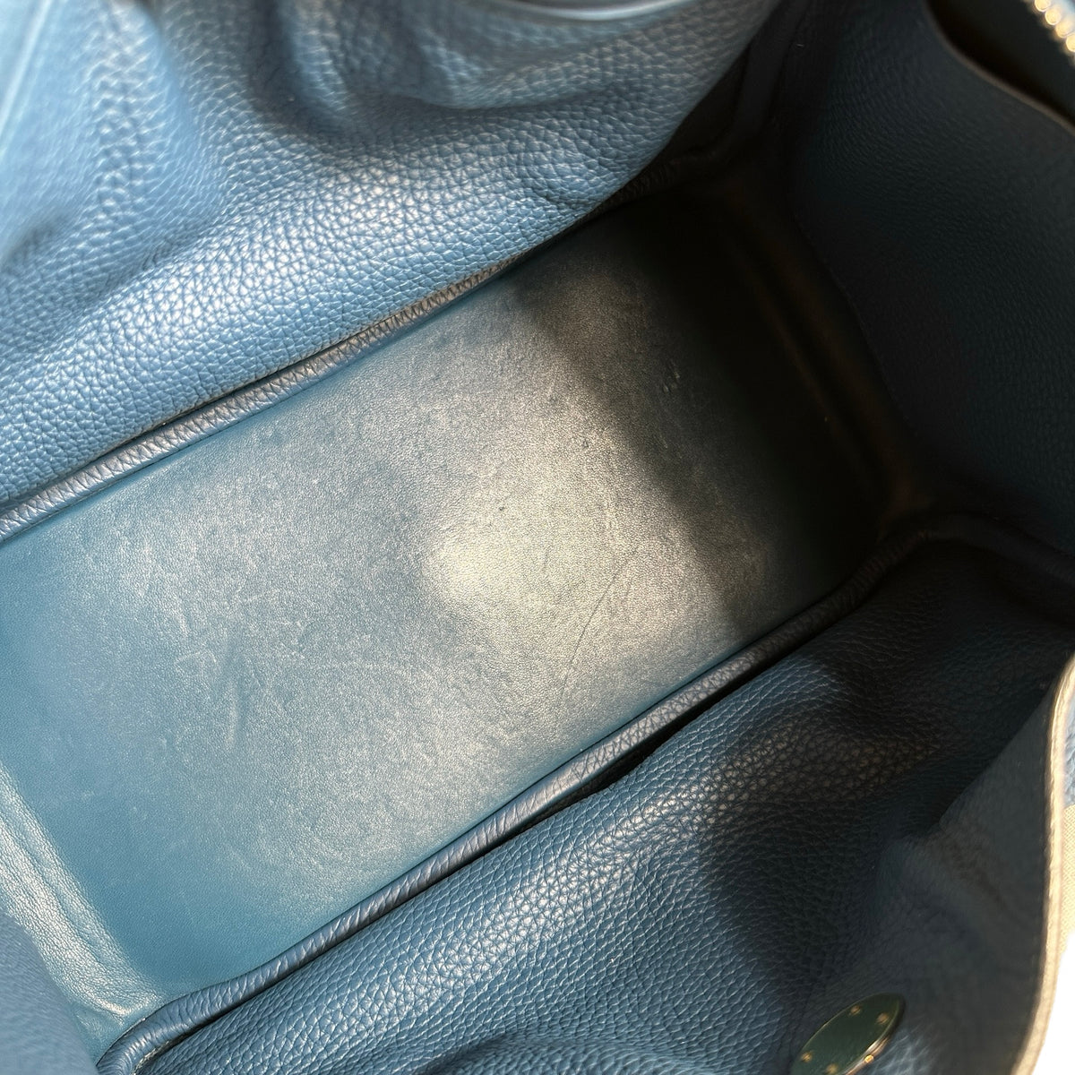 Used HERMES Leather Togo Lindy Handbag Blue PHW