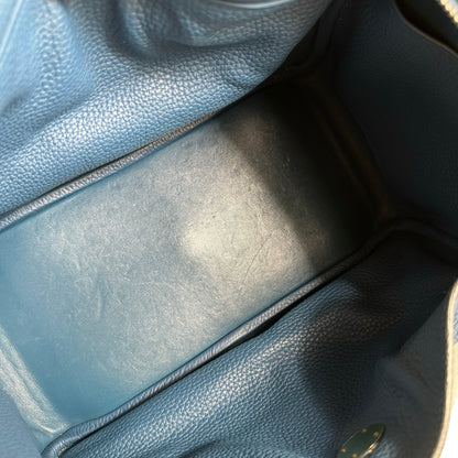 Used HERMES Leather Togo Lindy Handbag Blue PHW