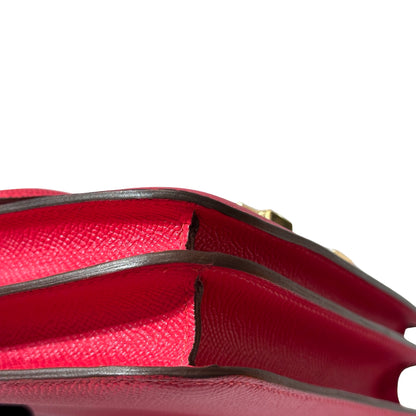 Used Hermès Calfskin Leather Mini Constance Cross Body Bag I6 GHW Pink