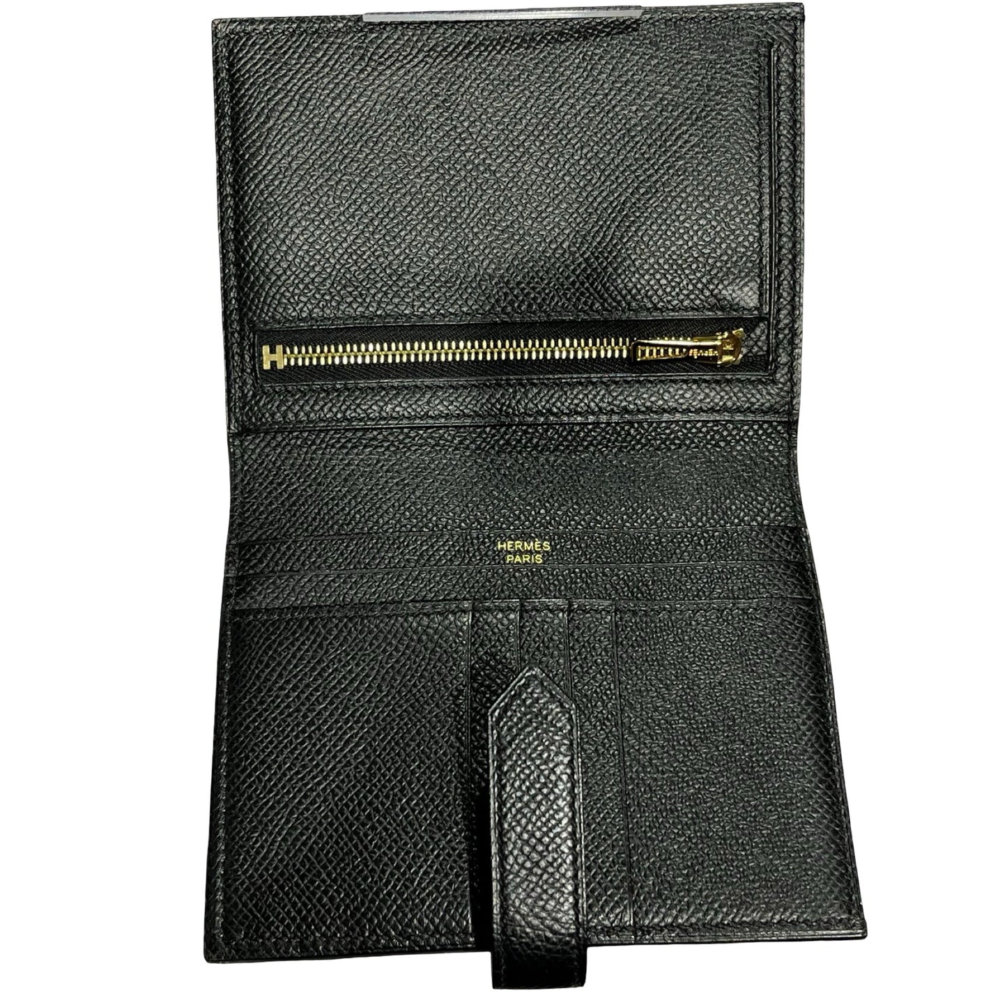 Used HERMÈS Epsom Leather Bearn Wallet Black GHW