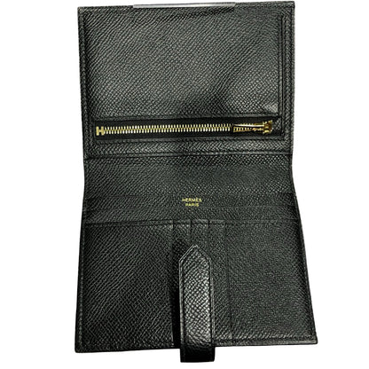 Used HERMÈS Epsom Leather Bearn Wallet Black GHW