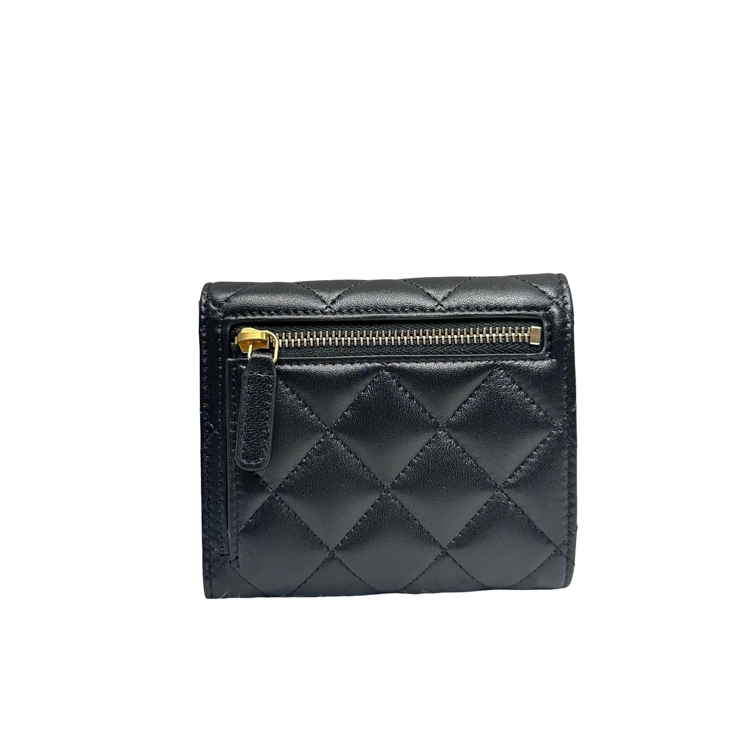 Unused CHANEL Lambskin Leather Wallet Black GHW