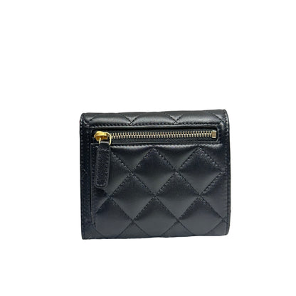 Unused CHANEL Lambskin Leather Wallet Black GHW
