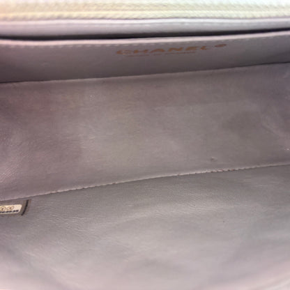 Used CHANEL Calfskin Leather Mini 2.55 Chain Shoulder Bag Grey GHW