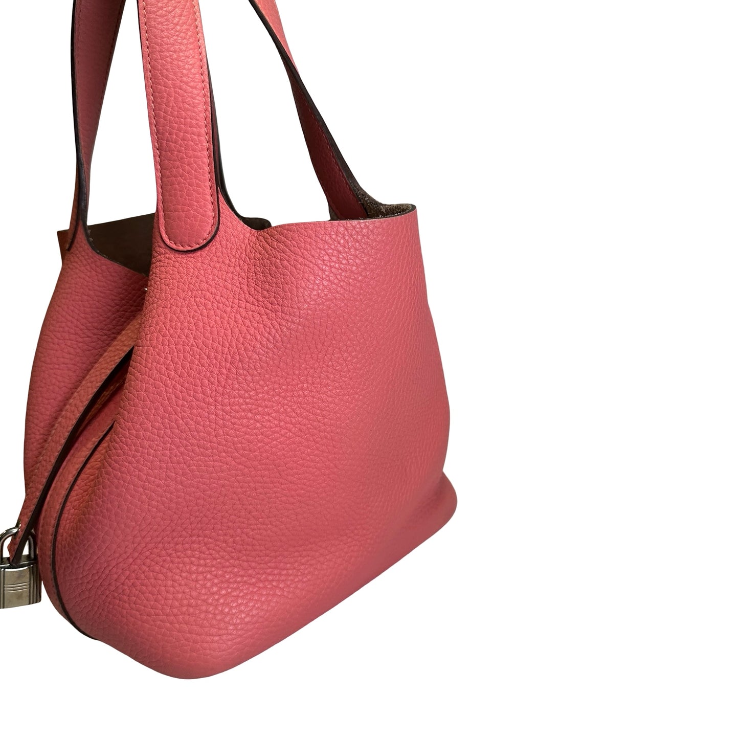 Used HERMES Leather Solid color Picotin 18 Bucket Bag Pink Silver