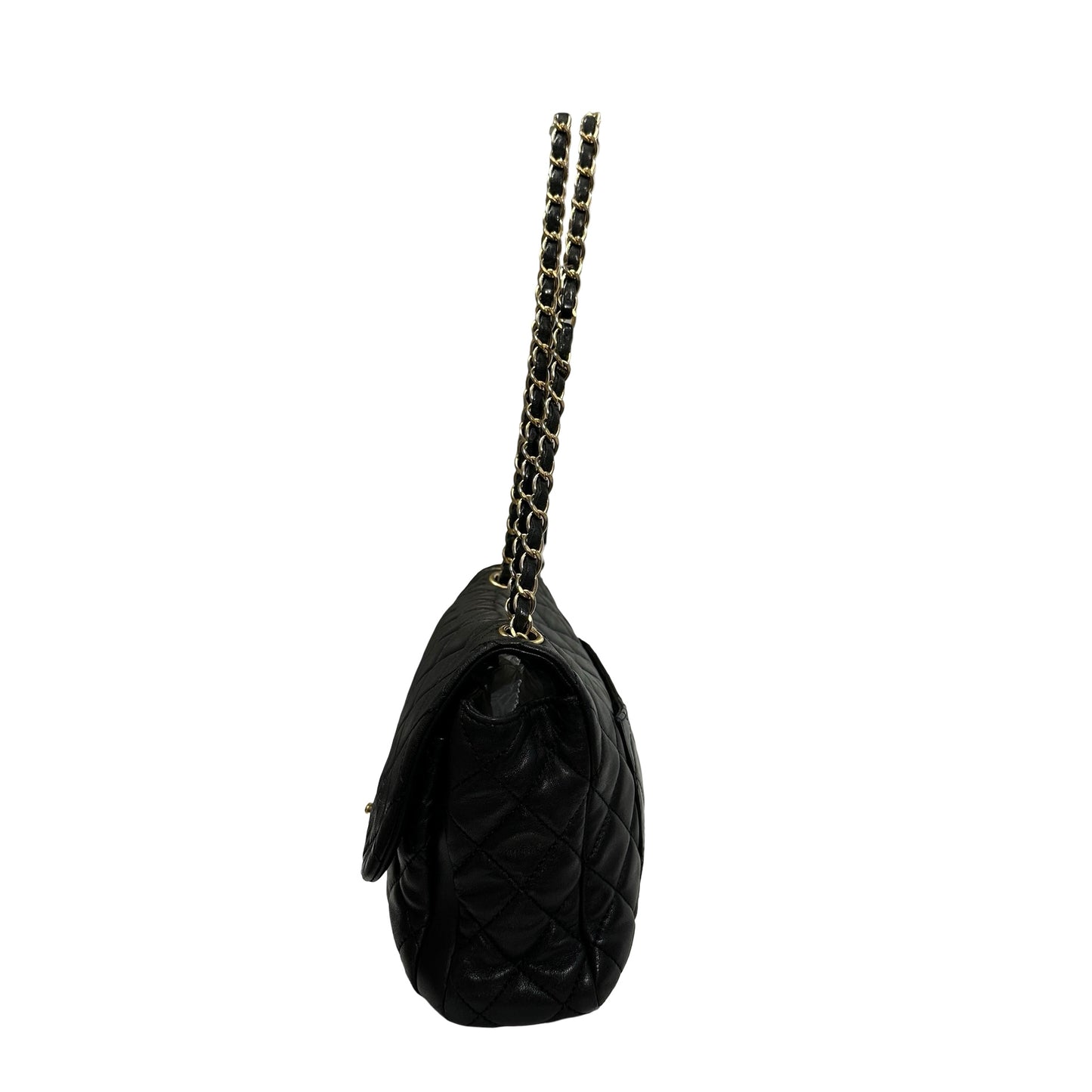 Used Chanel Lambskin Leather FLAP Shoulder Bag Black GHW