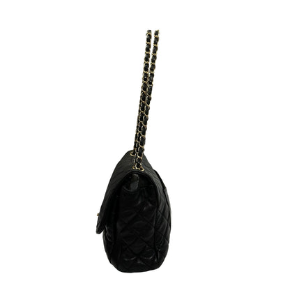 Used Chanel Lambskin Leather FLAP Shoulder Bag Black GHW