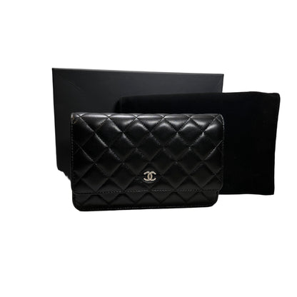 Used CHANEL LAMBSKIN WOC Crossbody Bag BLACK PHW