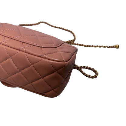 Used CHANEL Diamond Quilted Lambskin Mini Rectangular Flap Chain Shoulder Bag Pink