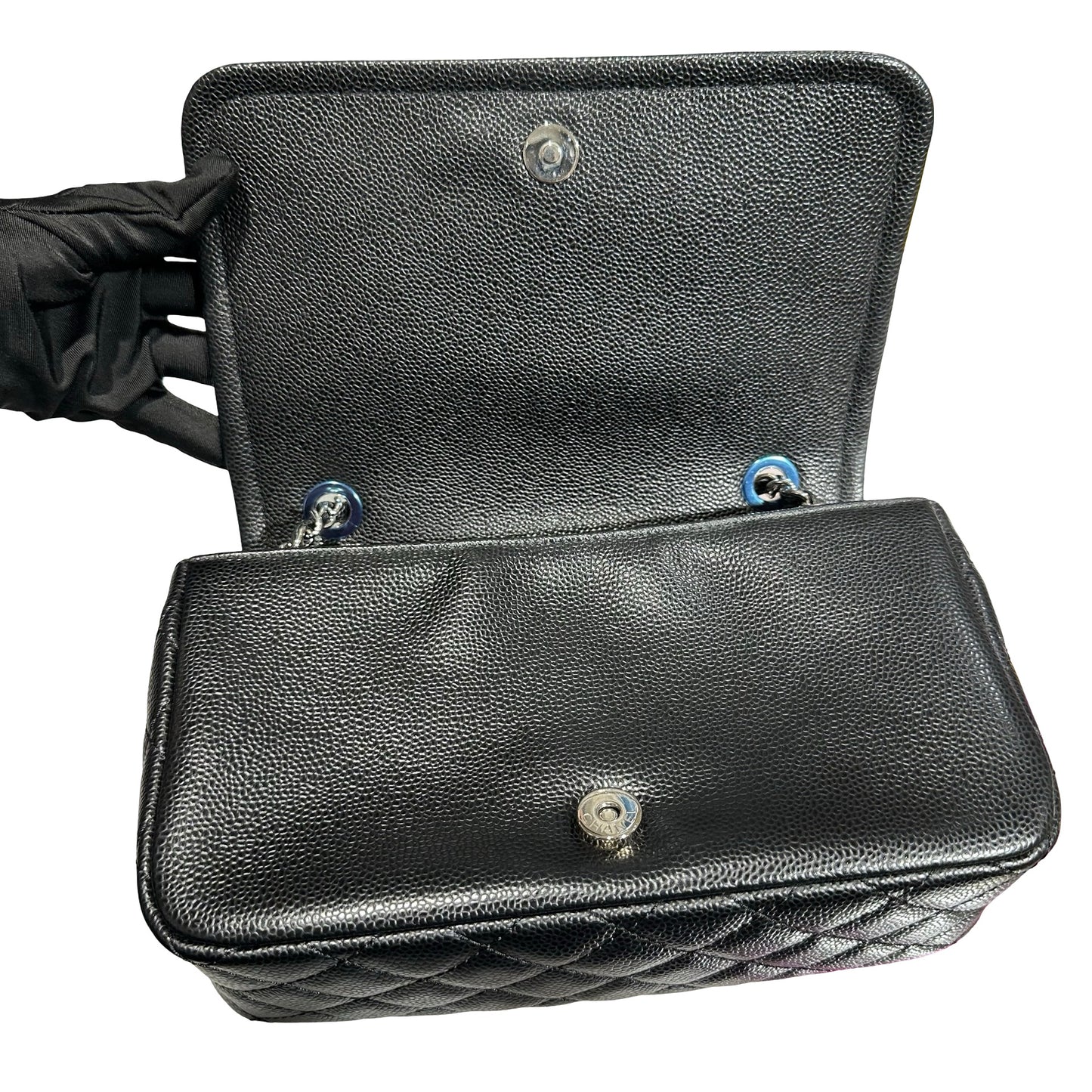 Used CHANEL Calfskin Leather Shoulder Black PHW Shoulder Bag Black