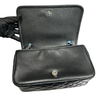 Used CHANEL Calfskin Leather Shoulder Black PHW Shoulder Bag Black