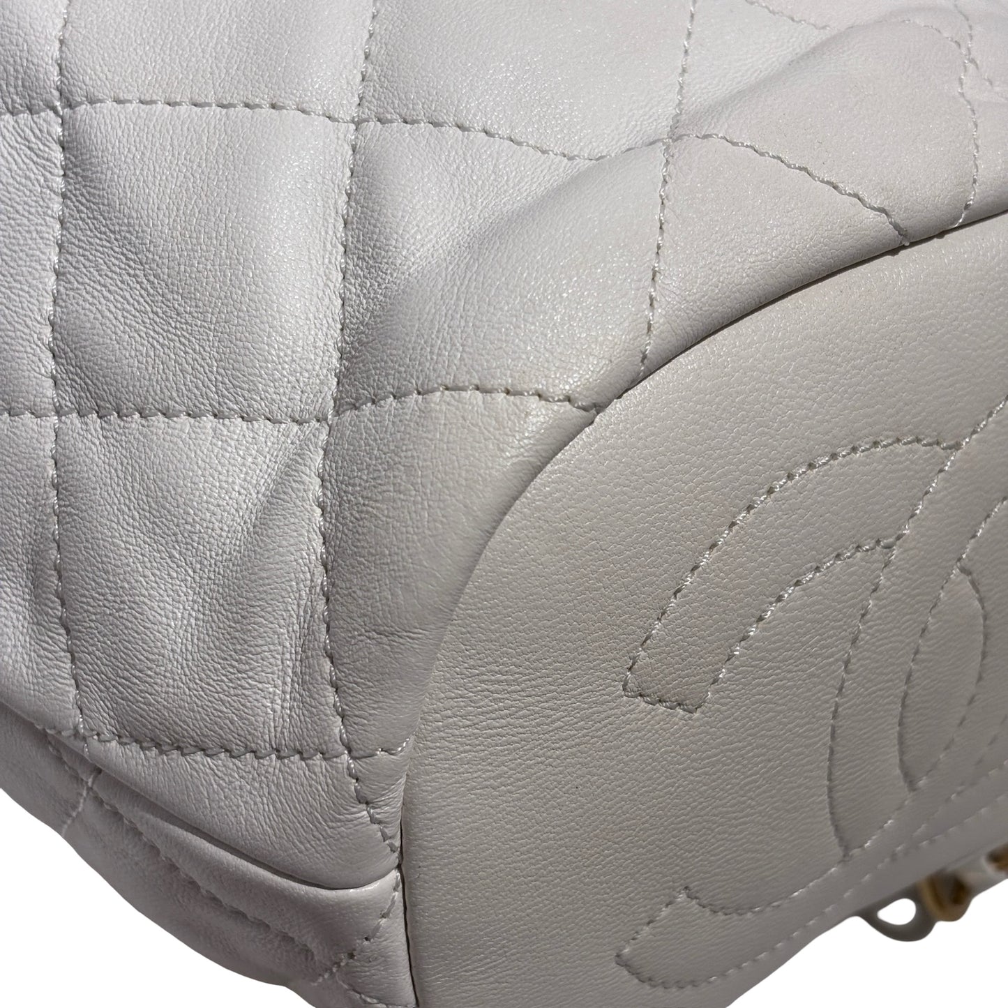 Used CHANEL Lambskin 22S Mini Drawstring Bucket Backpack Cross body bag White