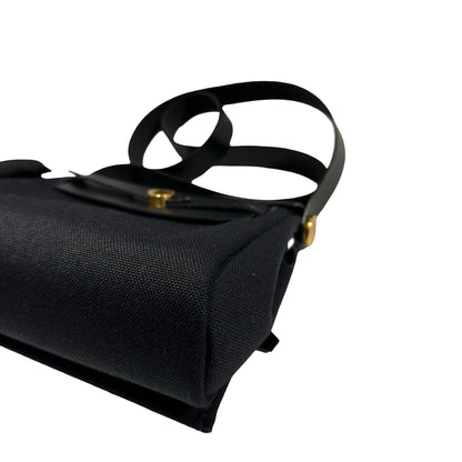 Used HERMES Canvas Leather Mini Herbag Handbag Black GHW
