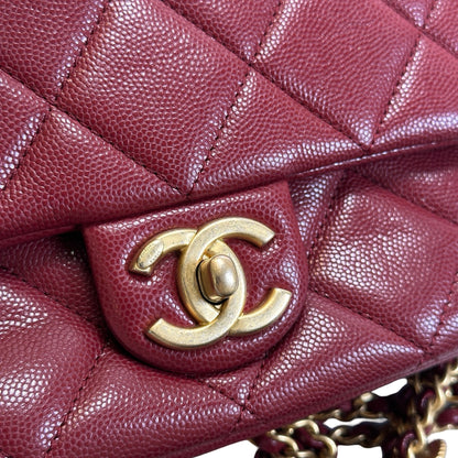 Used CHANEL Caviar Quilted Flap Bag Chain shoulder bag Red Gold