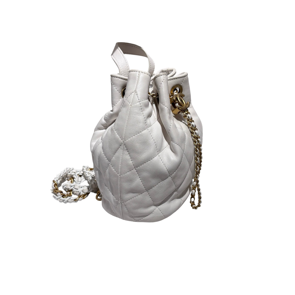 Used CHANEL Lambskin 22S Mini Drawstring Bucket Backpack Cross body bag White