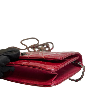 Used CHANEL Quilted Patent Leather 2.55 WOC Handbag Red