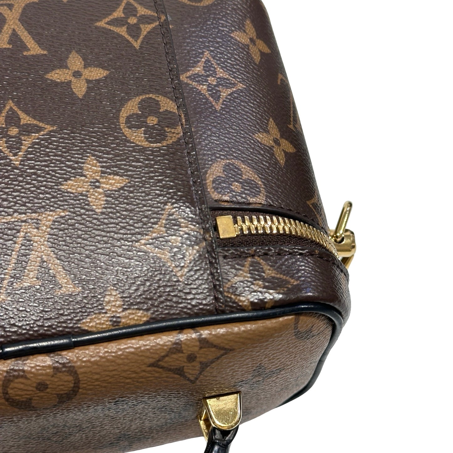 Used Louis Vuitton Monogram Eclipse Coated Canvas Vanity Chain Pouch Cross Body Bag Brown GHW
