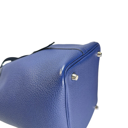 Used HERMES Clemence Leather Picotin 18 Bucket Bag Blue PHW