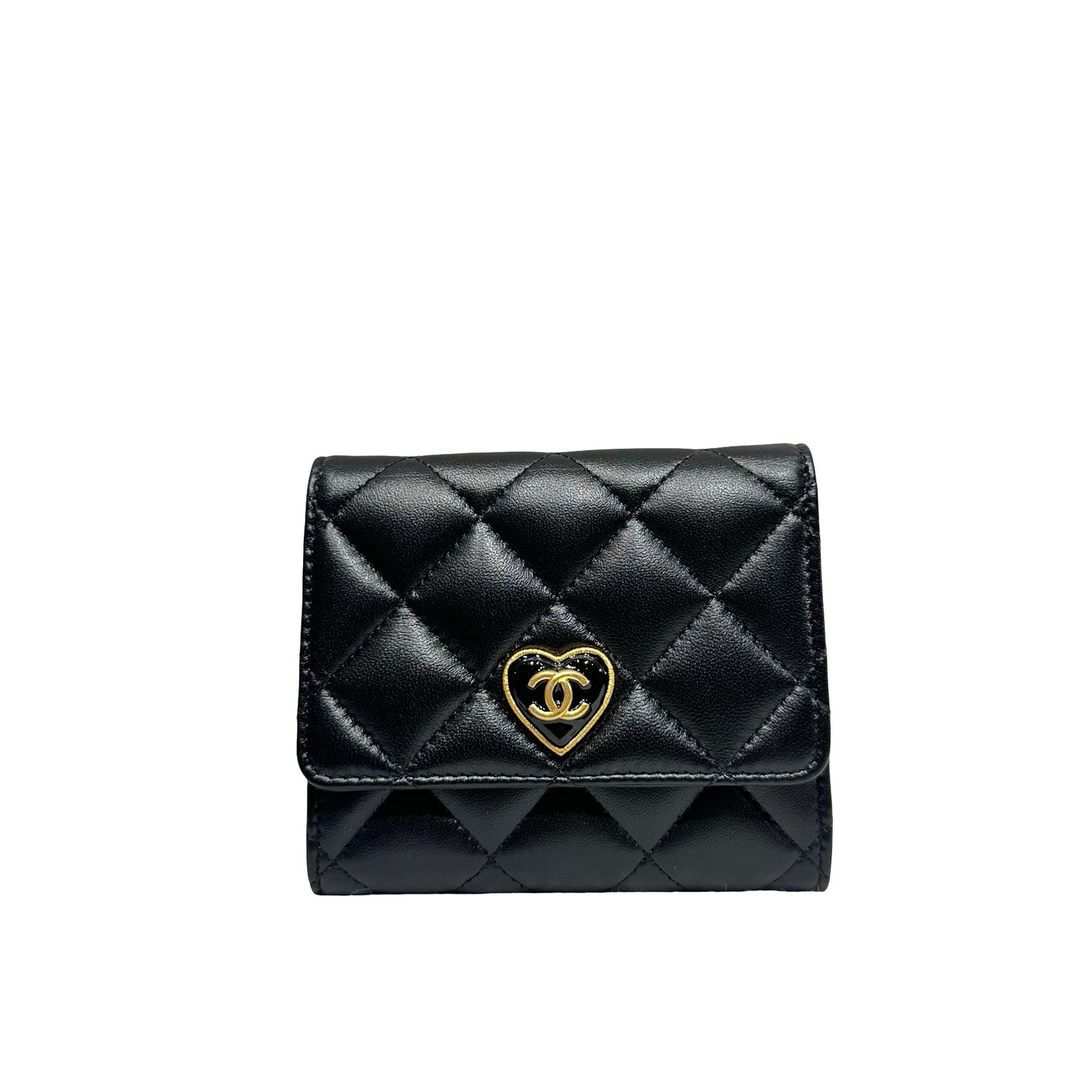 Unused CHANEL Lambskin Leather Wallet Black GHW
