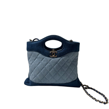New Chanel Denim Chanel 31 Mini Shopping Chain Shoulder Bag Blue GHW