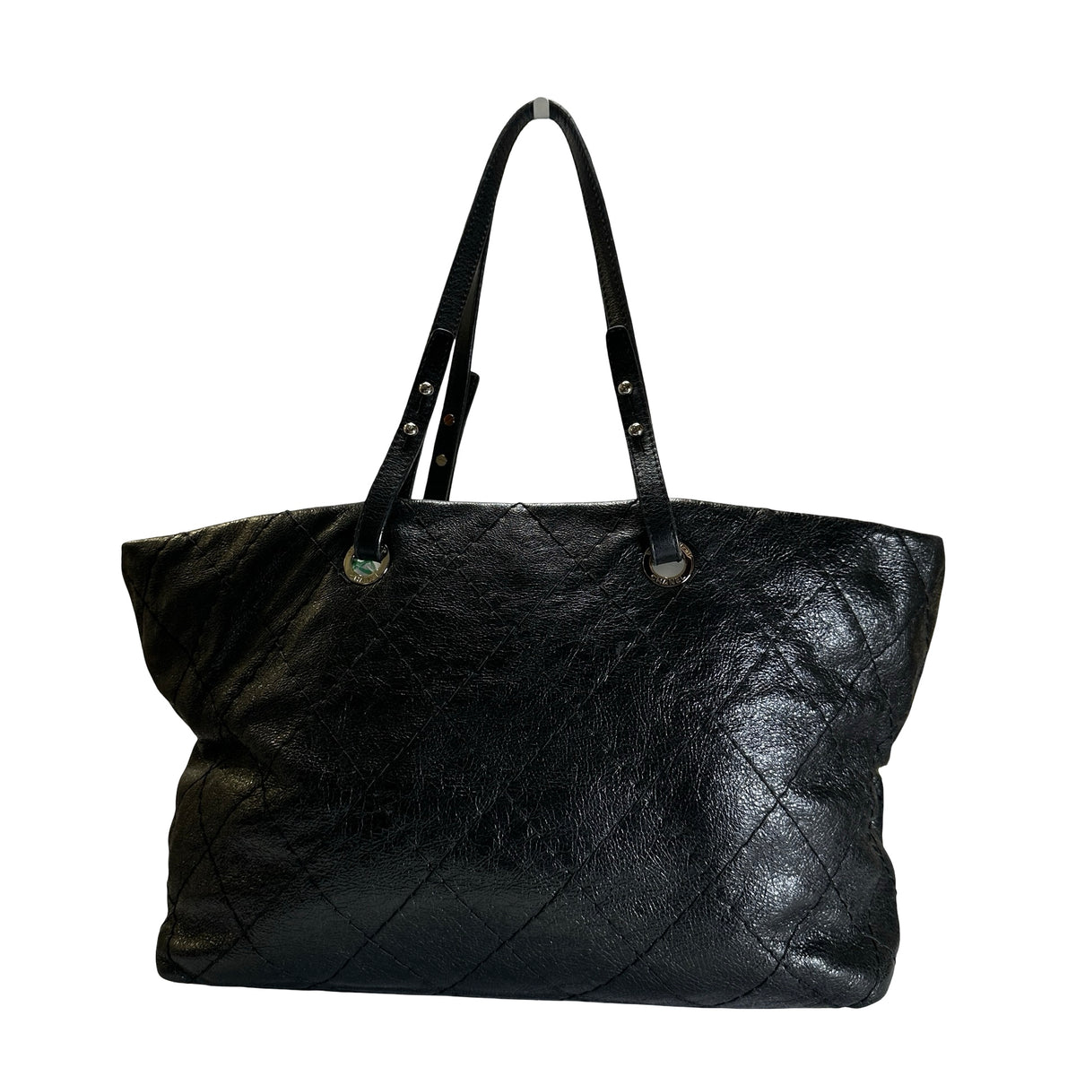 Used CHANEL Wrinkled Calfskin Hobo Shoulder Bag Black PHW