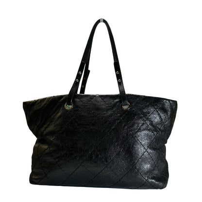 Used CHANEL Wrinkled Calfskin Hobo Shoulder Bag Black PHW