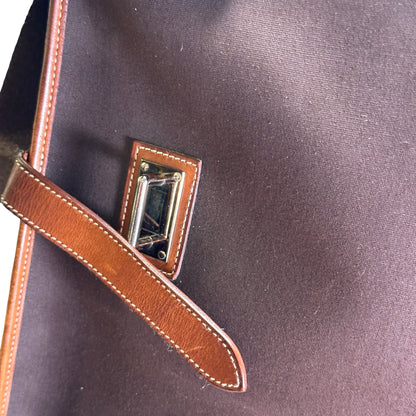 Used HERMES Canvas Leather Barda Shoulder Bag Brown