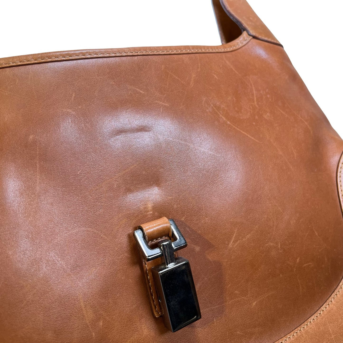 Used GUCCI Leather Jackie Shoulder Bag Brown PHW